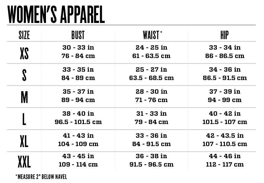 vans clothing size chart women's